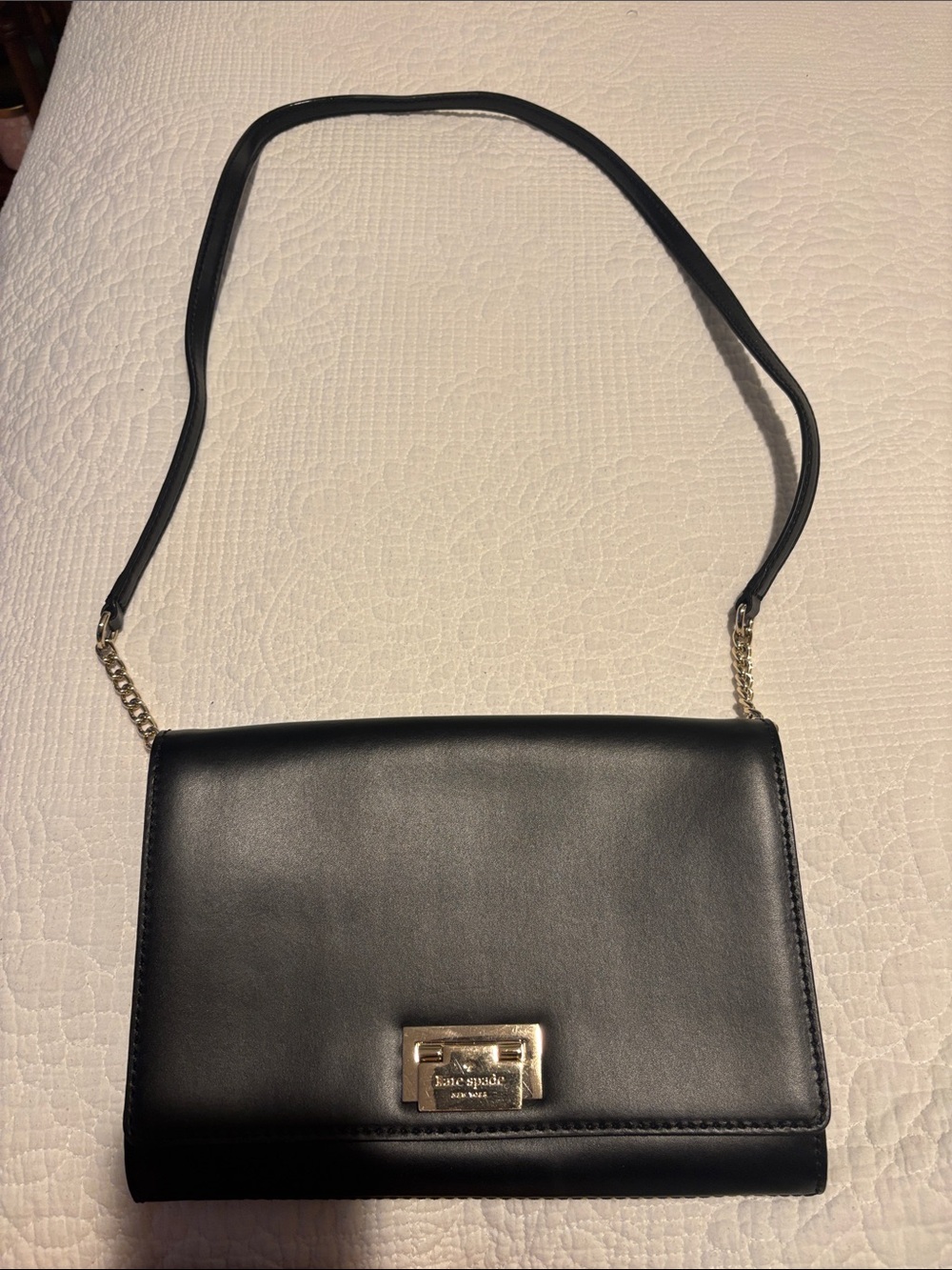 Kate Spade Black Leather Crossbody with Gold Chain Accent
